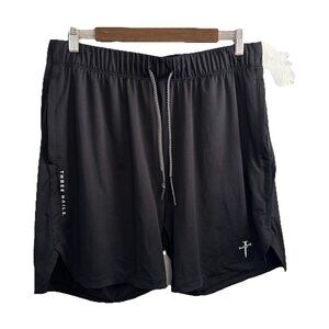 Three Nails Drawstring Waist Tech Athletic Black Shorts Zipped Pockets Size XL